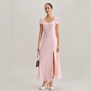 RIHOAS Pink Sweetheart Neck Chiffon Maxi Dress S